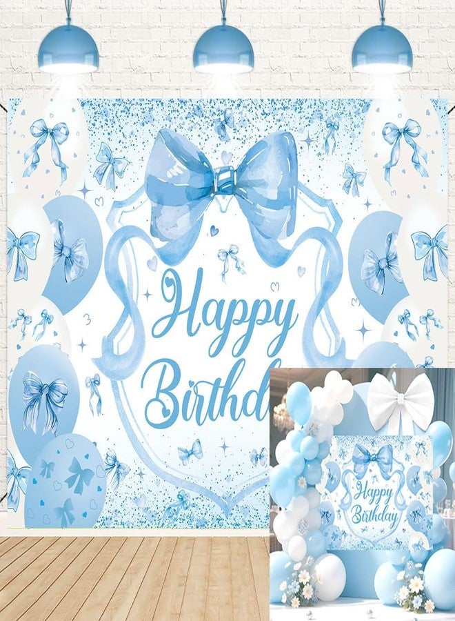 CINRAY Blue Bow Birthday Backdrop for Girls 7x5FT Blue Balloon Bowknot Photography Background Cute Coquette Bachelorette Happy Birthday Banner Decorations Supplies Photo Props - Image 1